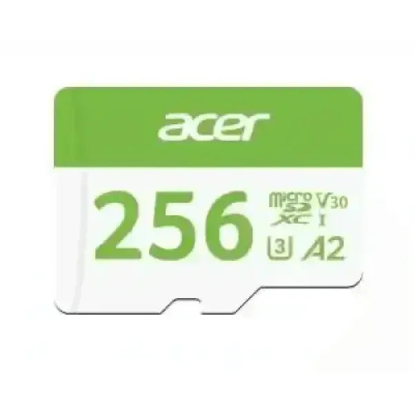 Acer scheda microSD 256GB verde e bianca memoria A2 V30 U3 ideale per smartphone e fotocamere