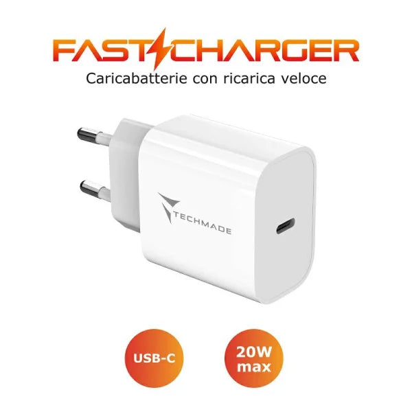 Alimentatore Universale Type C 20W Fast Charge Bianco Caricabatterie