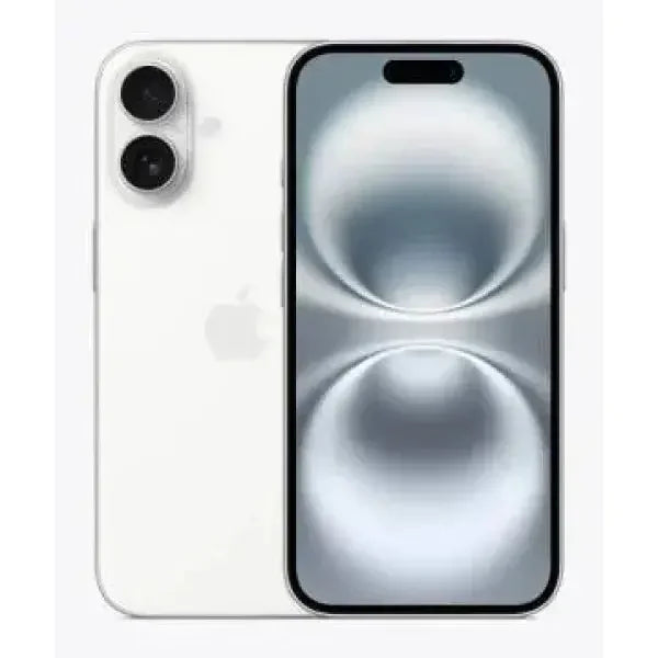 Apple iPhone 16 in bianco con doppia fotocamera e design elegante