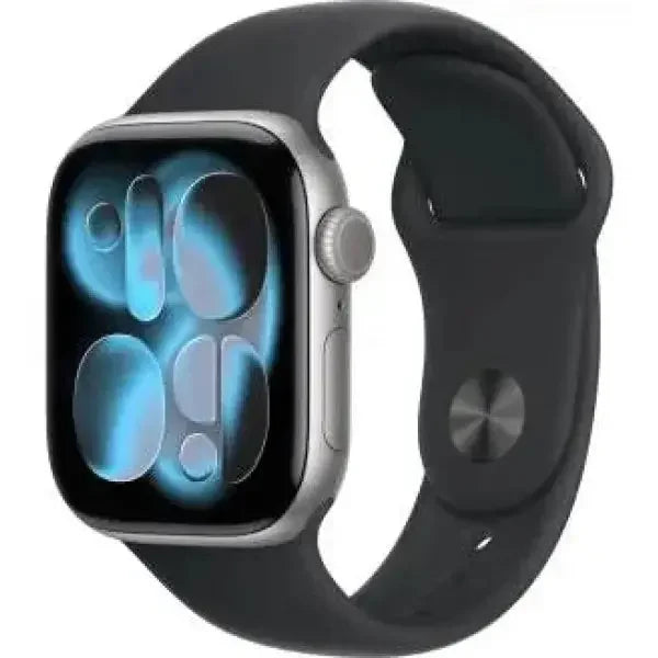 Apple Watch con cassa in alluminio e cinturino nero, display touch per monitorare attività e notifiche