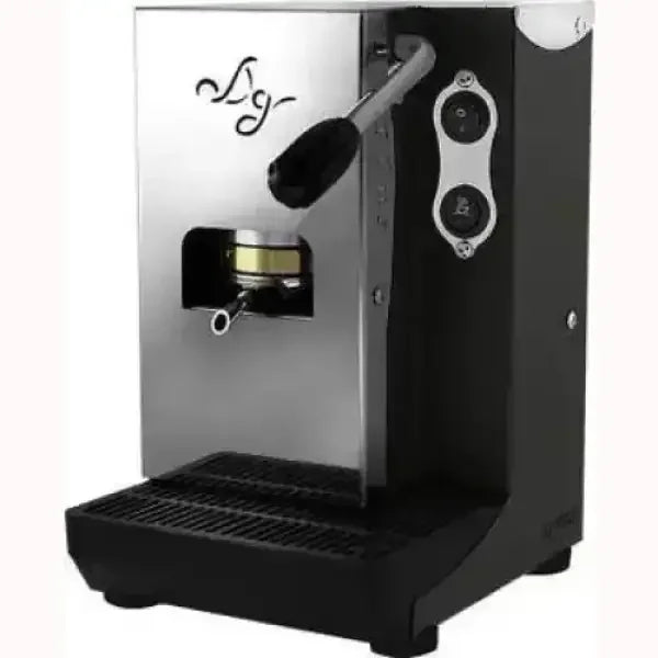 Macchina da caffè Aroma Plus nera e acciaio con leva manuale per espresso di qualità