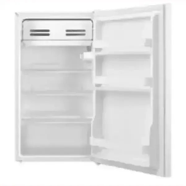 Frigorifero bianco COMFEE con porte aperte e ripiani interni visibili per conservazione alimenti