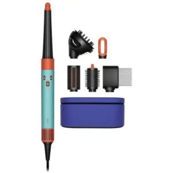 Set Dyson Airwrap per capelli con diversi accessori e custodia blu per styling professionale