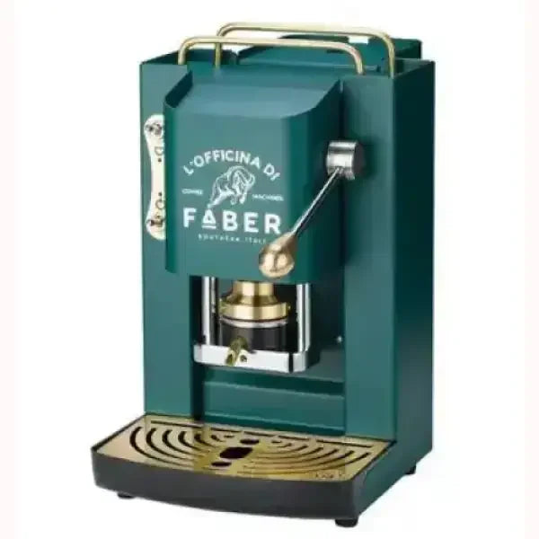 Macchina da caffè green vintage con dettagli oro e leva manuale FABER