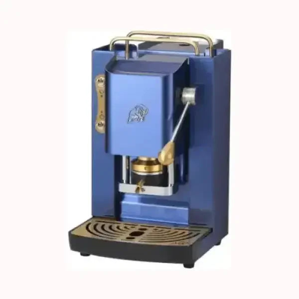 Macchina da caffè Faber Pro blu con design compatto e leva in metallo per caffè espresso