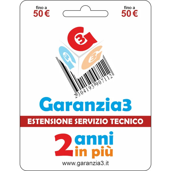 Estensione garanzia Garanzia3 con copertura aggiuntiva di 2 anni e servizio tecnico incluso