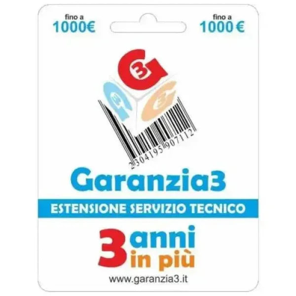 Garanzia3 Estensione di servizio tecnico 3 anni in più con massimale di copertura a 1000 euro Estensione garanzia