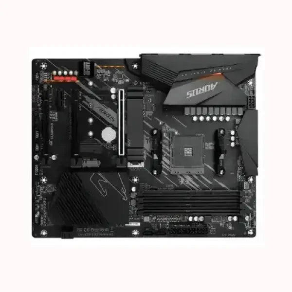 Scheda madre GIGABYTE AORUS nera con slot di espansione e componenti di alta qualità