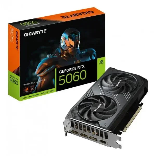 Scheda video GIGABYTE GeForce RTX 5060 con due ventole per prestazioni elevate nel gaming