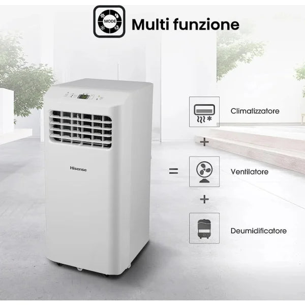 Condizionatore portatile Hisense multifunzione con climatizzatore ventilatore e deumidificatore