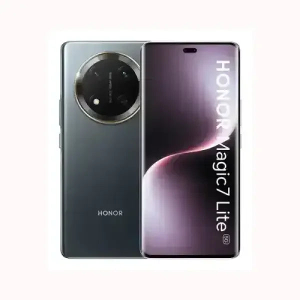 Smartphone Honor Magic7 Lite con display curvo e fotocamera posteriore circolare grigio scuro