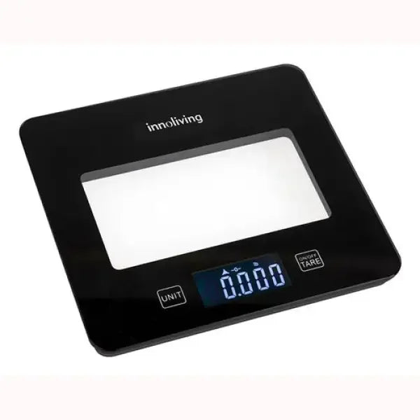 Bilancia da cucina Innoliving digitale nera con display LCD e pulsanti funzione tara e unità