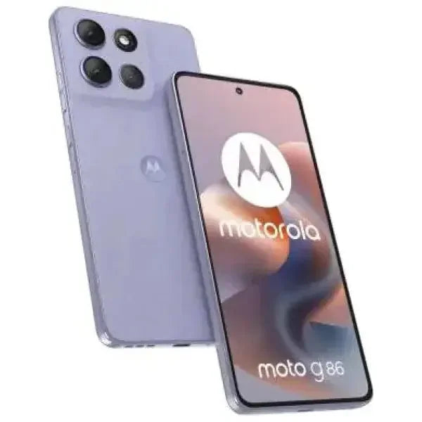 Smartphone Motorola moto g86 in viola con fotocamere posteriori triple e display touchscreen