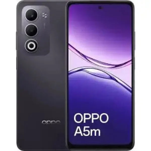 Smartphone OPPO A5m con display grande e fotocamere multiple in colorazione nera