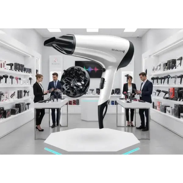 Remington asciugacapelli bianco e nero con design moderno ed efficiente, ideale per styling professionale