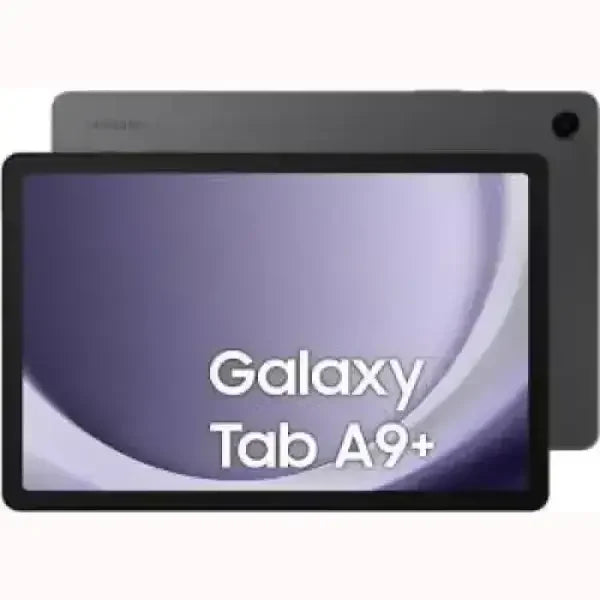 Tablet Samsung Galaxy Tab A9 Plus con schermo ampio e fotocamera posteriore nera