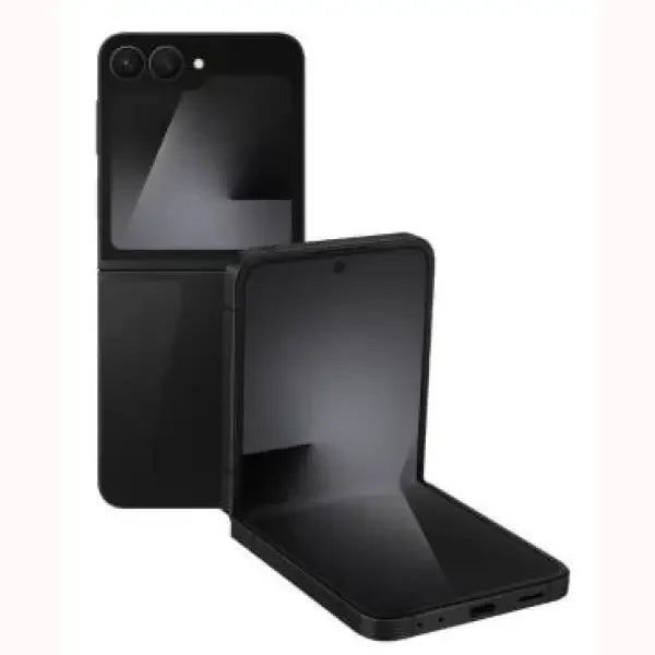 Smartphone Samsung pieghevole in nero con design elegante e schermo principale aperto