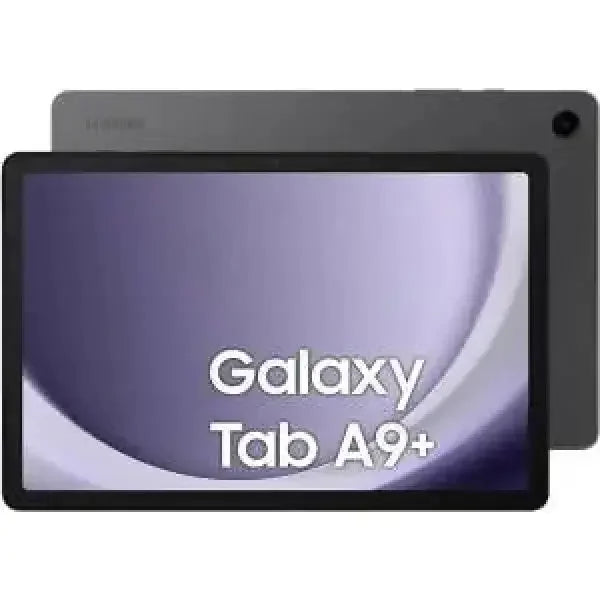 Tablet Samsung Galaxy Tab A9+ con numero di modello SM-X210 in colori grigio e viola