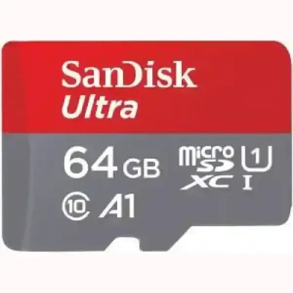 Scheda microSDXC SanDisk Ultra 64GB grigia e rossa Classe 10 A1 U1 per smartphone e fotocamere