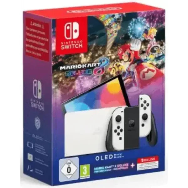 Switch Console OLED White + Mario Kart 8 Deluxe Preinstallato + 12 Mesi Nintendo Switch Online Console