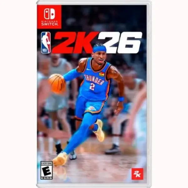 Copertina del gioco NBA 2K26 per Nintendo Switch con un giocatore che dribbla il pallone