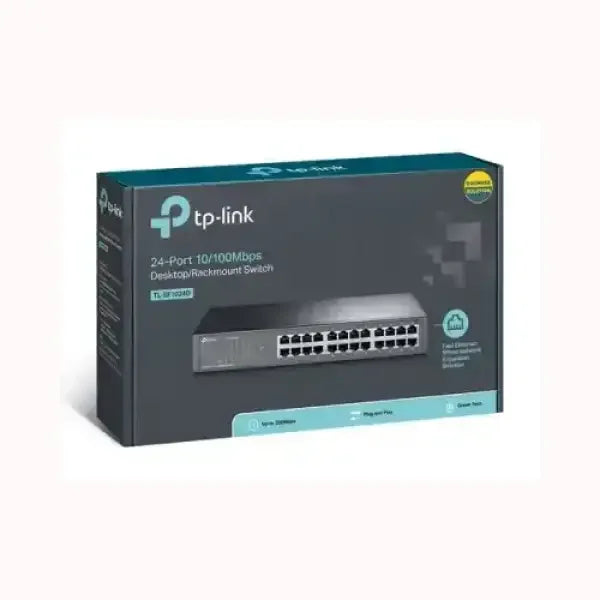 Switch 24 porte Ethernet 10 a 100 Mbps TPLINK in confezione per montaggio rack o desktop ideale per reti aziendali