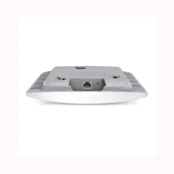 Access Point TPLINK bianco da soffitto vista inferiore con porta Ethernet RJ45 e staffa di montaggio