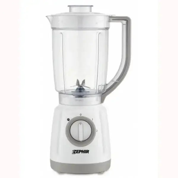 Frullatore Zephir bianco con ciotola trasparente e manopola di controllo frontale
