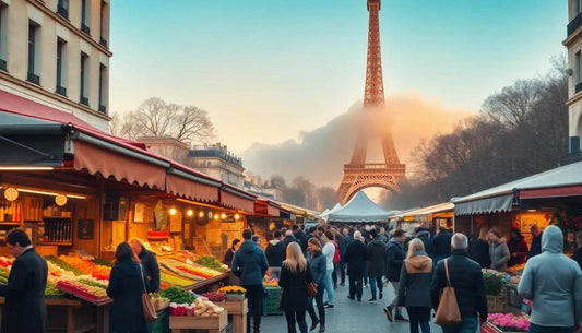 Mercato fiorito a Parigi con la Torre Eiffel sullo sfondo per celebrare TecnoRoyal espansione Francia