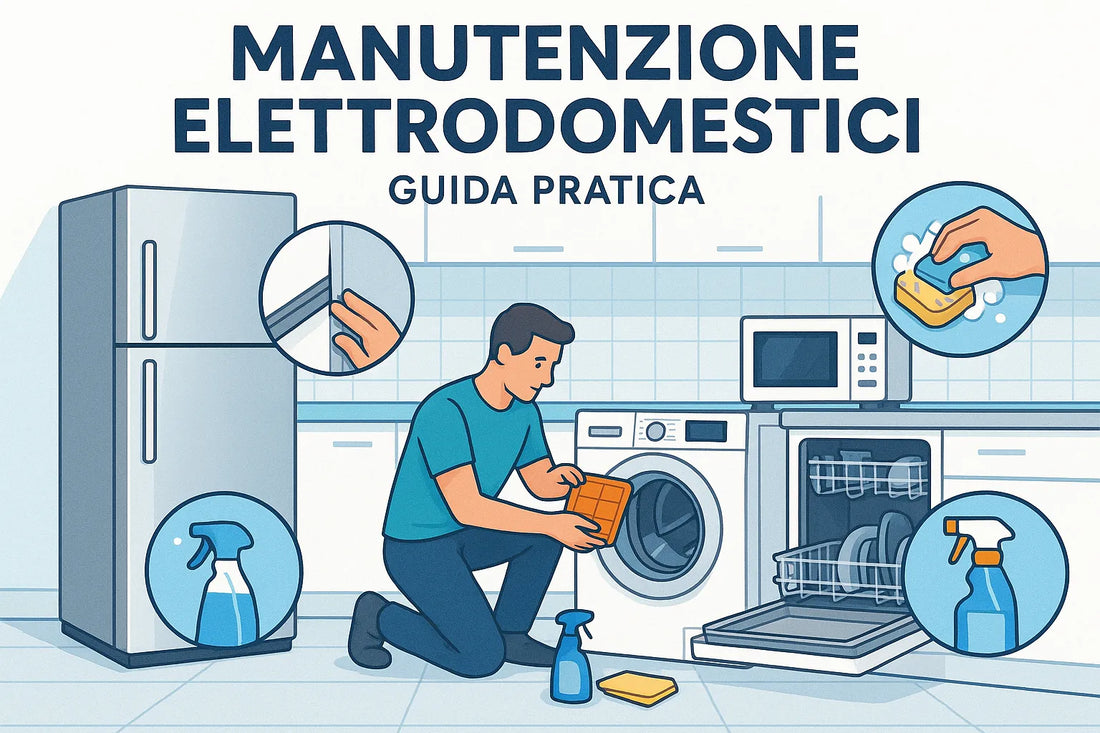 Guida pratica per mantenere i tuoi elettrodomestici con immagini di lavatrici e frigoriferi