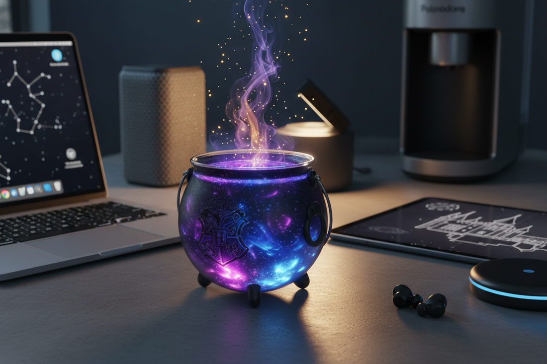 Un bacino luminoso a tema galassia in un ambiente moderno con un Paladone bicchiere