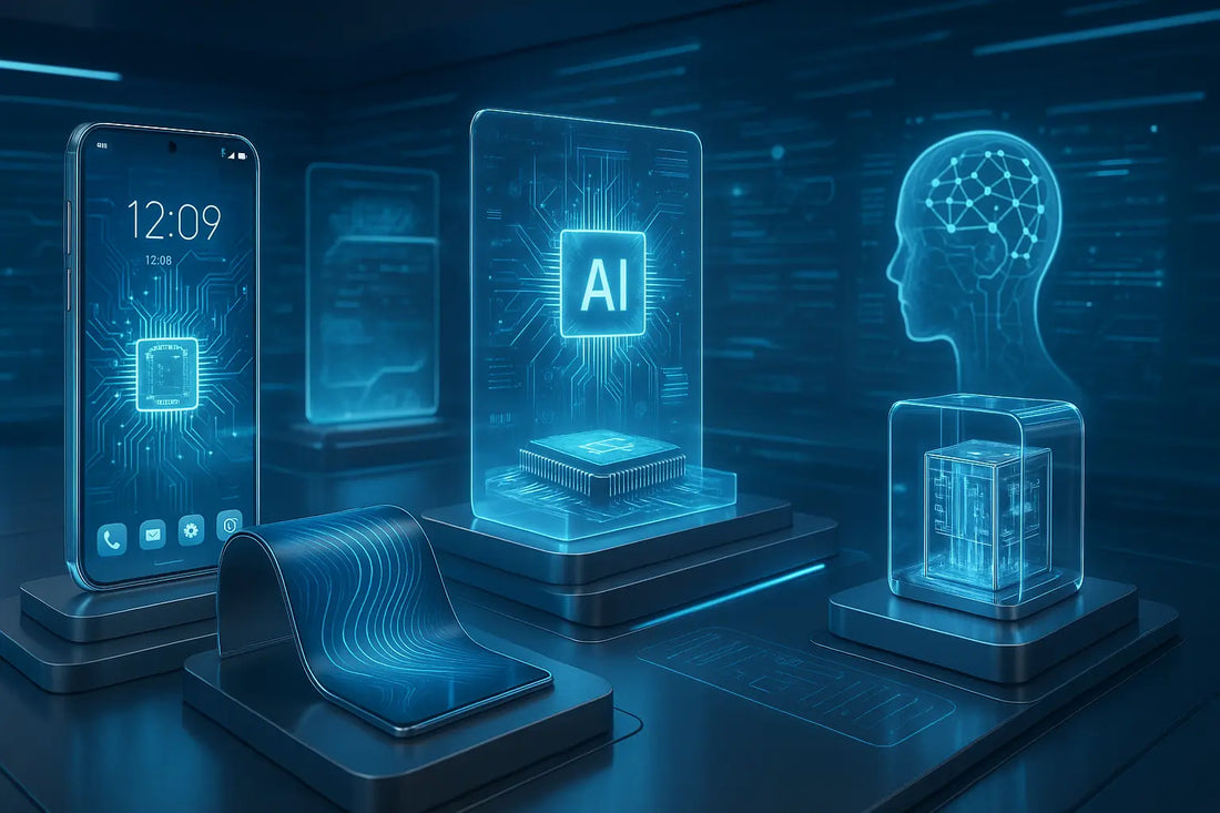 Rappresentazione di innovazioni nel mondo della tecnologia con dispositivi e intelligenza artificiale