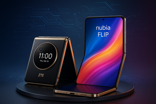 Smartphone ZTE Nubia Flip con display pieghevole e design elegante in un ambiente tecnologico