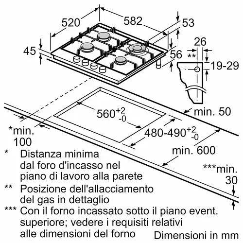 BOSCH PIANO COTTURA INCASSO GAS4 ZONE 60CM INOX PGH6B5B60 - TecnoRoyal