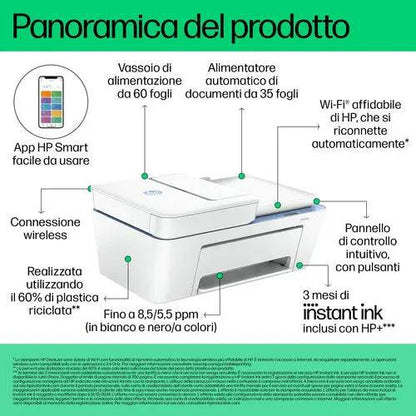 HP MULTIFUNZIONE INK-JET DESKJET 4222e WIFI/USB 60K29B - TecnoRoyal