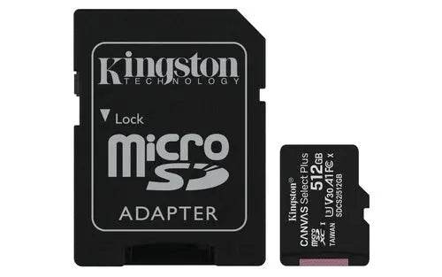 KINGSTON MICRO SD 512GB CON ADATT. CANVAS PLUS SDCS2/512GB CL10 - TecnoRoyal