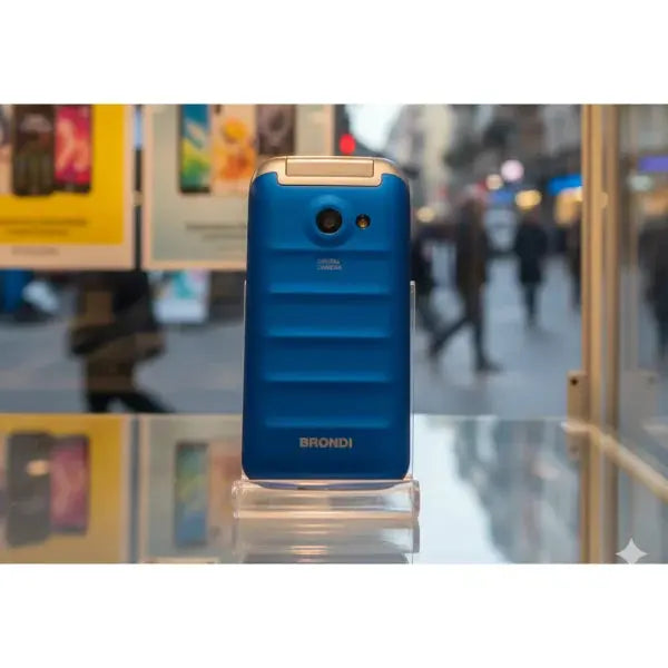 Cellulare per anziani Brondi in blu con design ergonomico e fotocamera posteriore