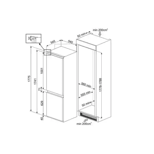 SMEG FRIGO INCASSO COMBINATO VENTILATO NO FROST 262LT E BIANCO C3170NE - TecnoRoyal