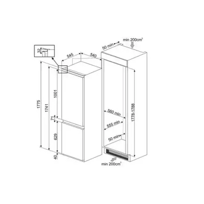 SMEG FRIGO INCASSO COMBINATO VENTILATO NO FROST 262LT E BIANCO C3170NE - TecnoRoyal