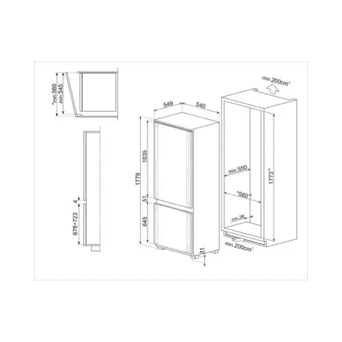 SMEG FRIGO INCASSO COMBINATO VENTILATO NO FROST 269LT E BIANCO C41721E - TecnoRoyal