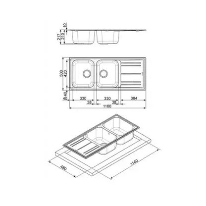 SMEG LAVELLO REVERSIBILE DUE VASCHE E GOCCIOLATOIO AVENA LZ116AV2 - TecnoRoyal