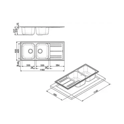 SMEG LAVELLO REVERSIBILE DUE VASCHE E GOCCIOLATOIO BIANCO LZ116B - TecnoRoyal