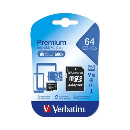 VERBATIM MICRO SD 64GB CON ADATTATTATORE 44084 CL10 - TecnoRoyal