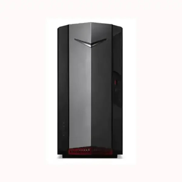 PC desktop Acer nero e grigio con design angolare frontale e LED rossi per gaming ad alte prestazioni
