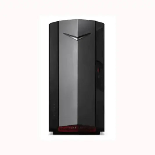 PC desktop Acer nero e grigio con design angolare frontale e LED rossi per gaming ad alte prestazioni