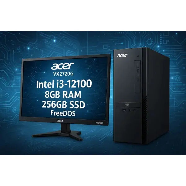 ACER PC Desktop con Intel i3-12100, 8GB di RAM e SSD da 256GB, monitor Acer incluso