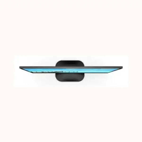 Monitor AOC ultra sottile visto dall'alto con display blu e supporto nero compatto