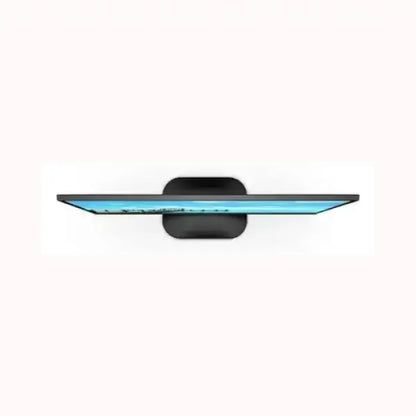 Monitor AOC ultra sottile visto dall'alto con display blu e supporto nero compatto