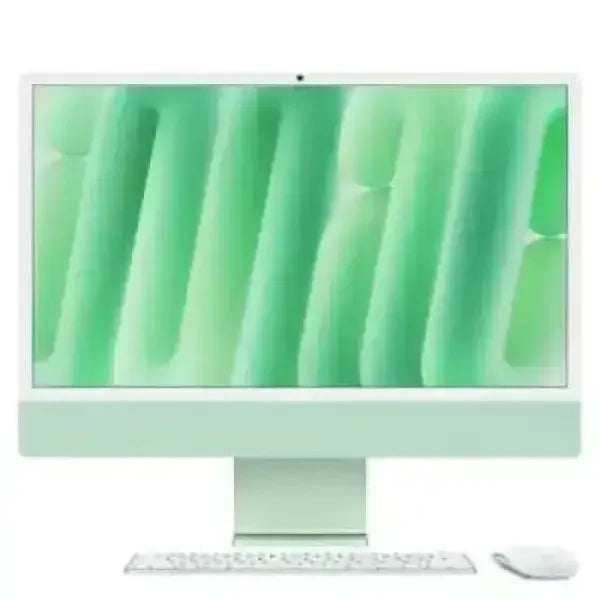 Notebook Apple iMac verde con display ampio, tastiera e mouse wireless per uso professionale