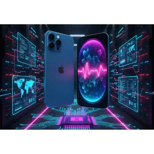 Apple iPhone 14 con design futuristico e tecnologia avanzata sullo sfondo digitale